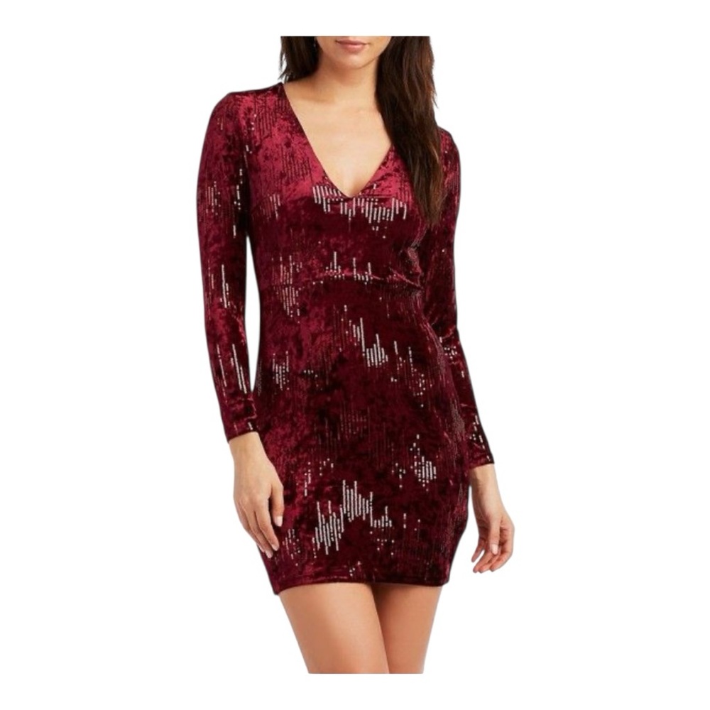 2040. UNBRANDED LONG SLEEVE CRUSHED VELVET WITH SEQUINS MINI LENGTH DRESS SZ XSM